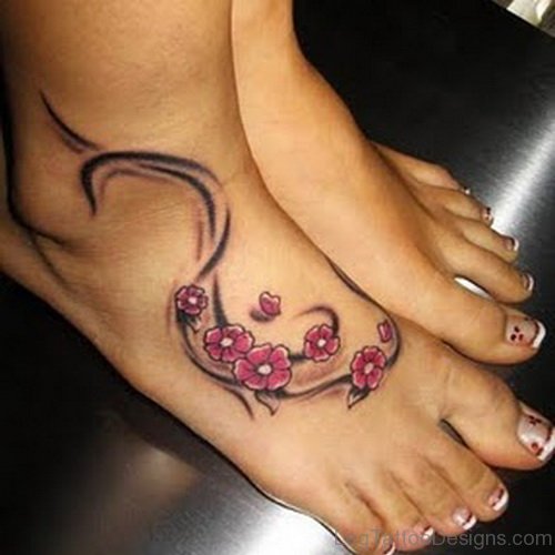 Beautiful Flower Tattoo On Foot