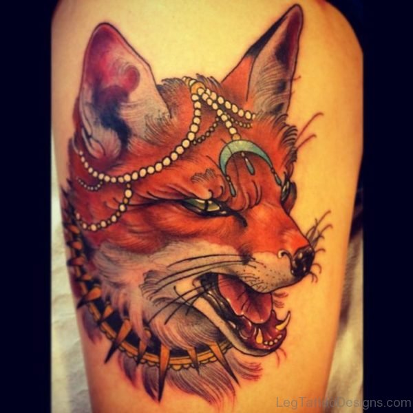 Beautiful Fox Tattoo Design On Thigh Image