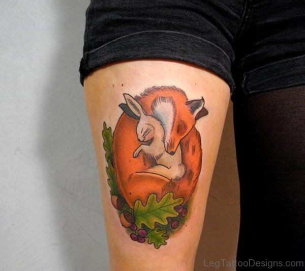 Beautiful Fox Tattoo On Thigh