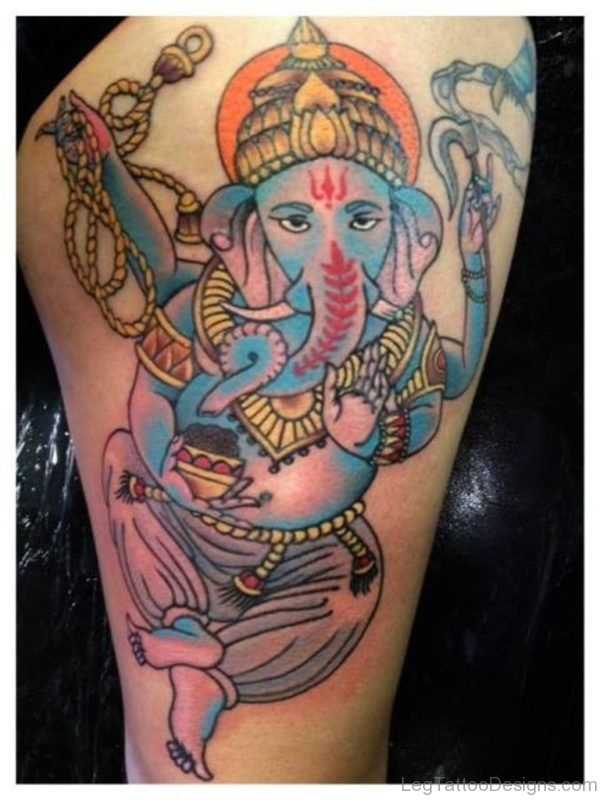 Beautiful Ganesha Tattoo On Thigh