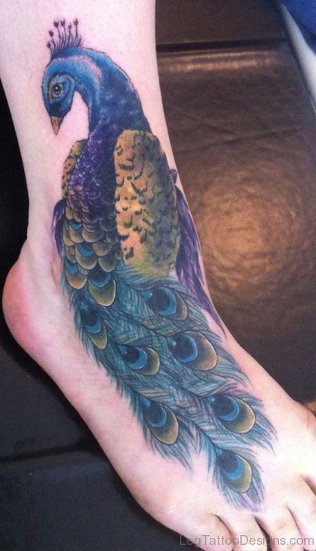 Beautiful Peacock Tattoo On Foot