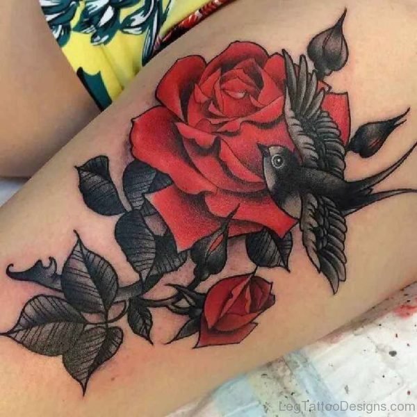 Beautiful Rose And Bird Tattoo