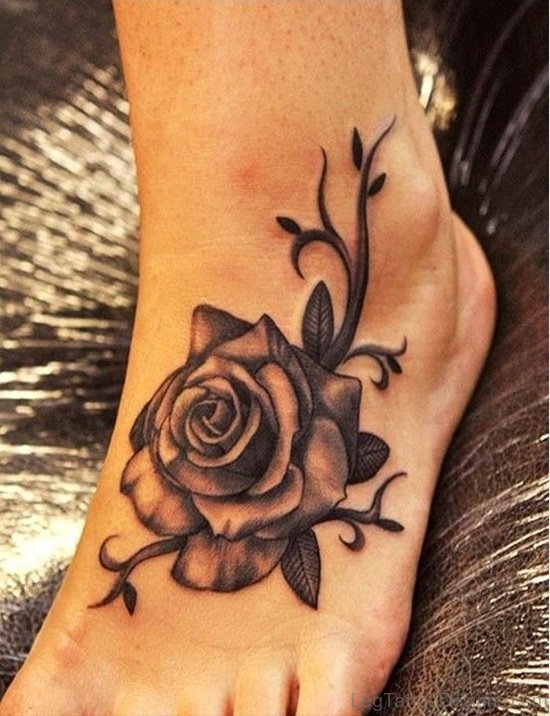 Beautiful Rose Tattoo On Foot