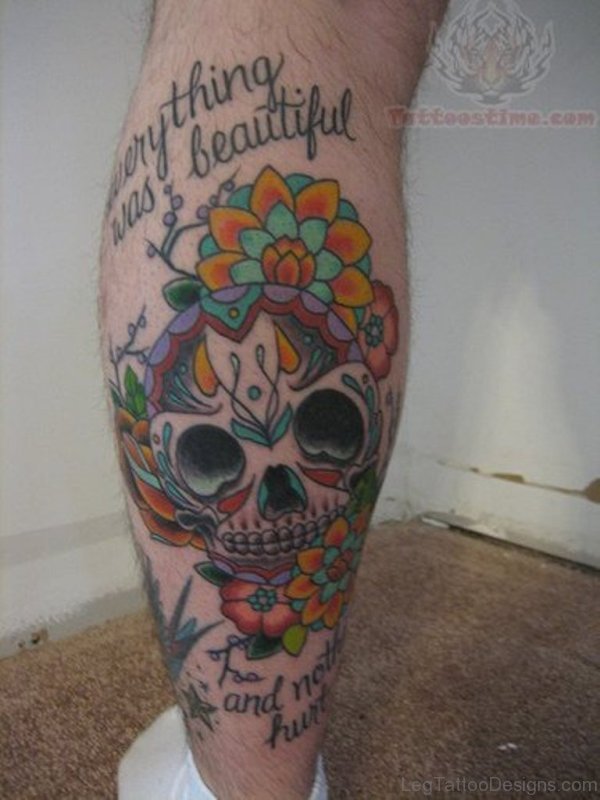 Beautiful Sugar Skull Tattoo On Leg