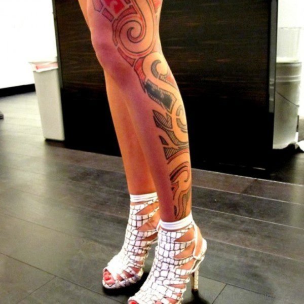 Beautiful Tribal Tattoo Design On Leg
