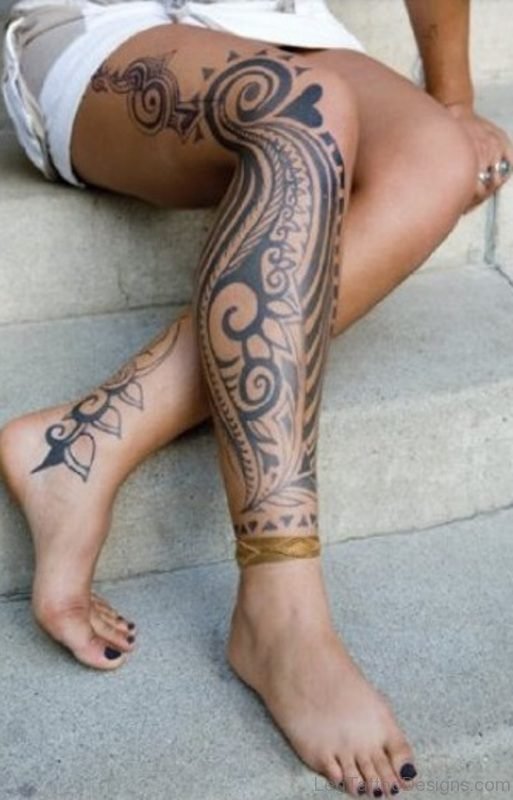 Beautiful Tribal Tattoo On Leg