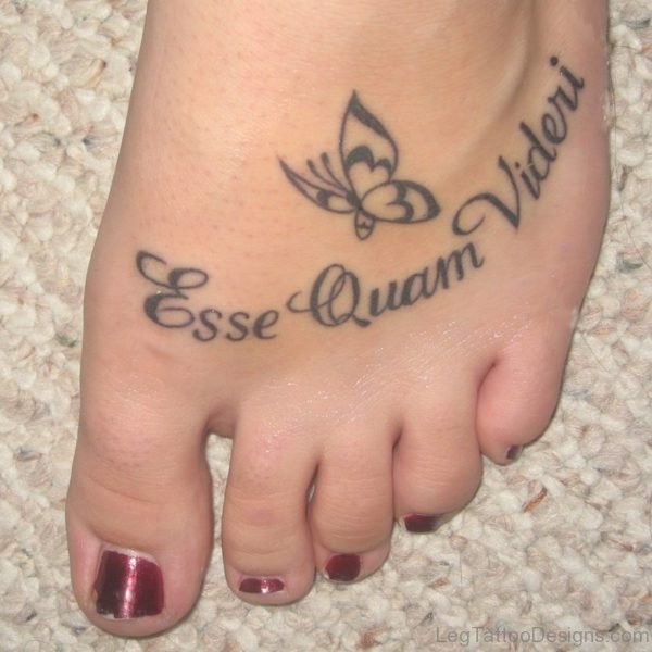 Beautiful Words Tattoo On Foot