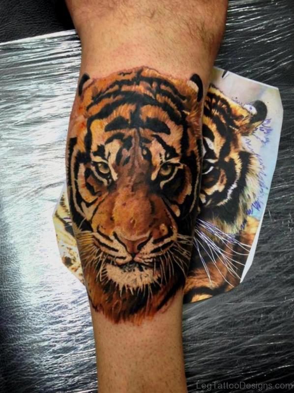 Best Tiger Face Tattoo On Leg