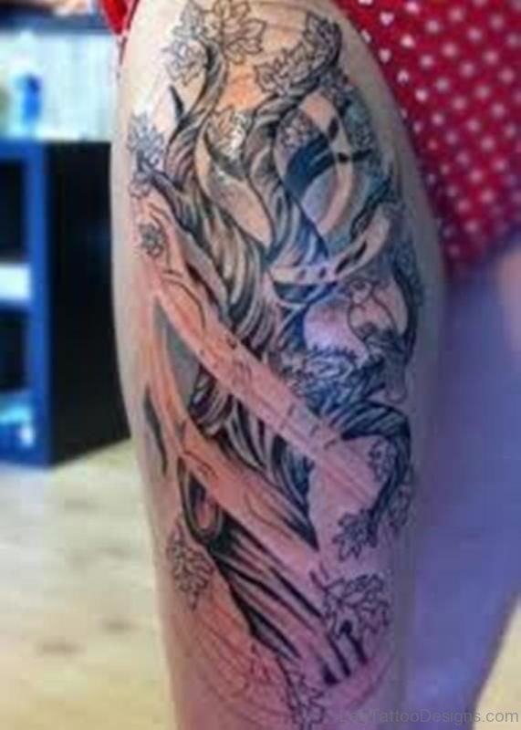 Big tree Tattoo On Thigh