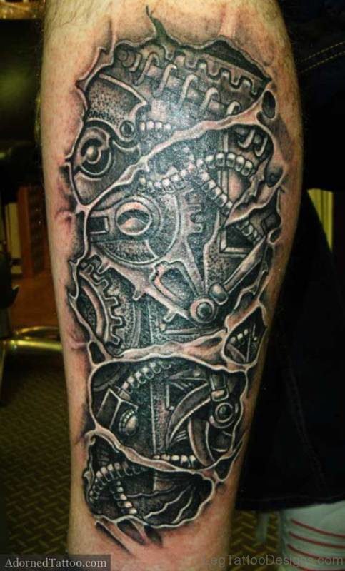 Biomechanical Monster Skull Tattoo