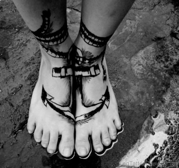 Black Anchor Foot Tattoo Deisgn