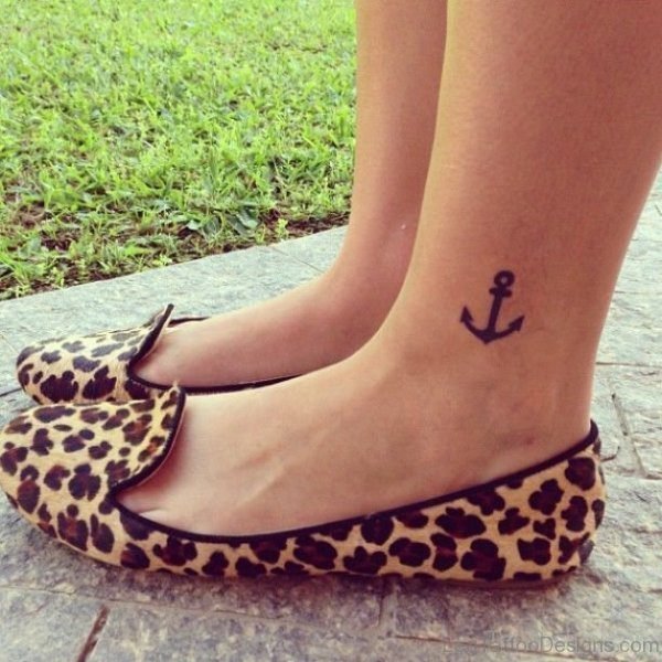 Black Anchor Tattoo On Ankle