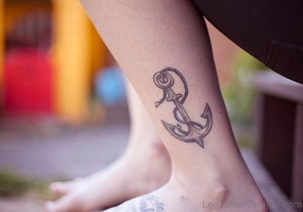 Black Anchor tattoo On Leg