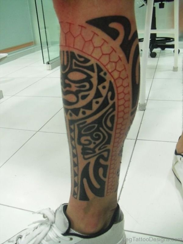 Black And Red Ink Tribal Tattoo