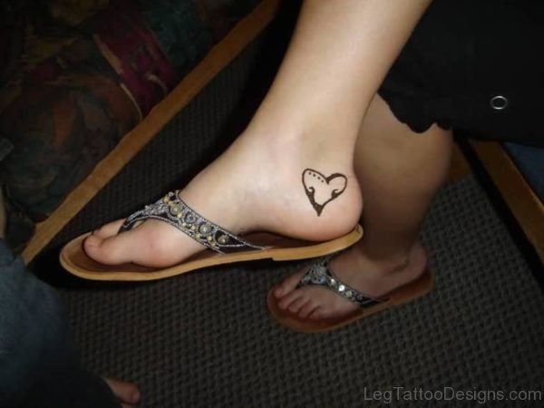 Black Big Heart Tattoo On Ankle