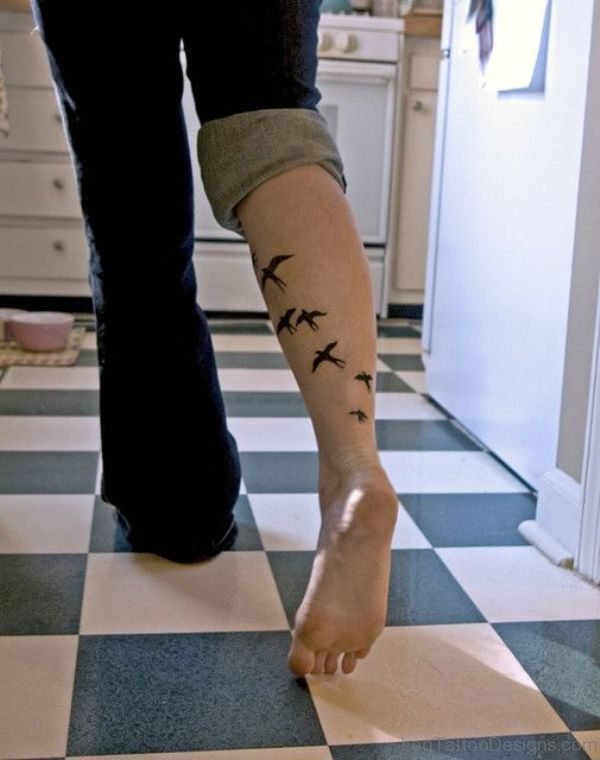 Black Bird Tattoo On Leg