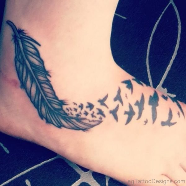 Black Birds And Feather Tattoo