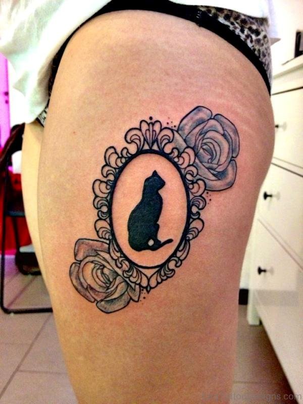 Black Cat Tattoo On Thigh