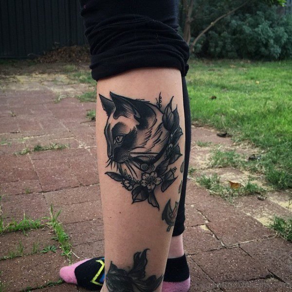 Black Cat Tattoo on Leg