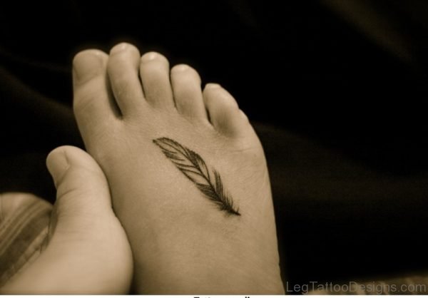 Black Feather Tattoo On Foot