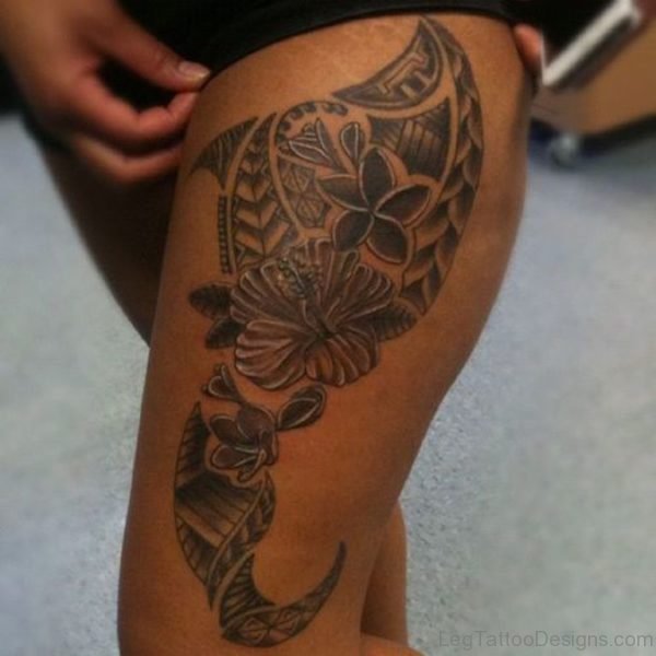 Black Flower And Tribal Tattoo