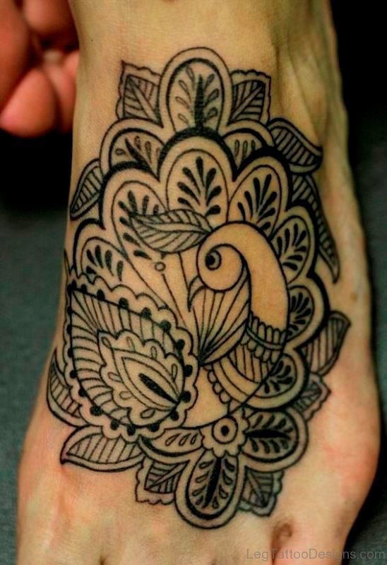 Black Ink Designer Peacock Tattoo