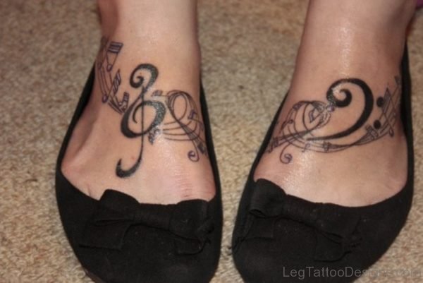 Black Musical Note Tattoo On Foot 