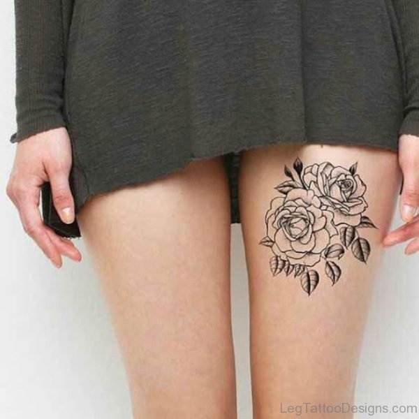 Black Rose Tattoo On Thigh