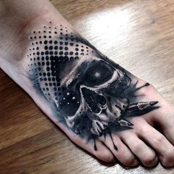 Black Skull Tattoo On Foot