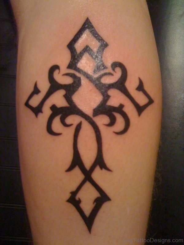 Black Tribal Cross Tattoo