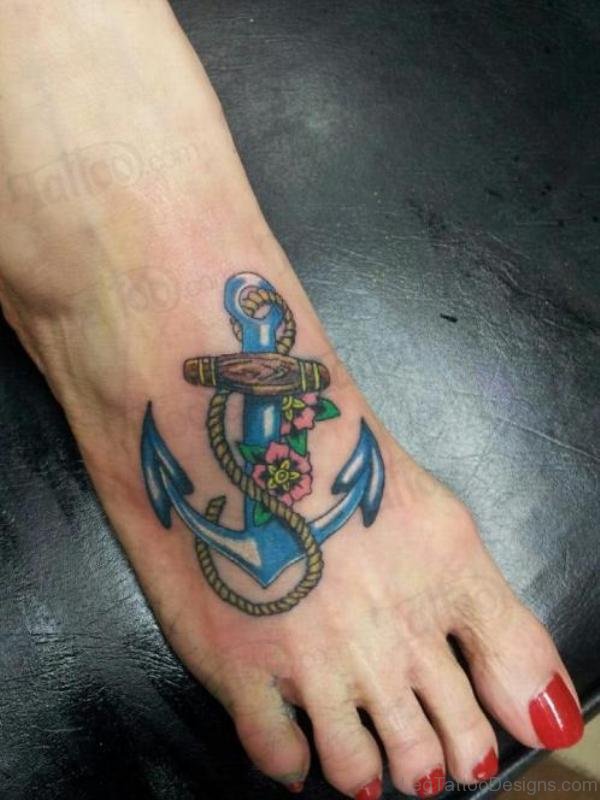 Blue Anchor Foot Tattoo