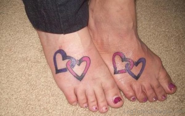 Blue And Pink Heart Tattoo