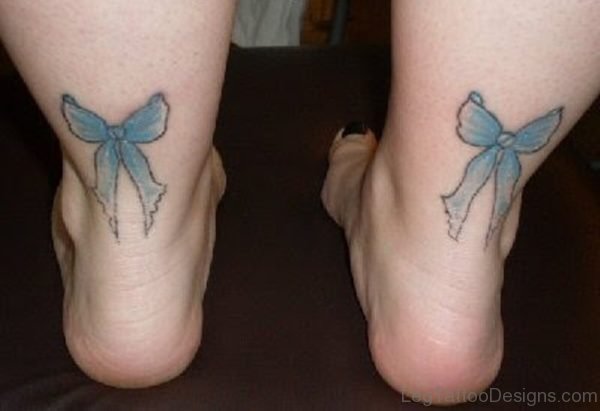 Blue Bow Tattoo On Ankle
