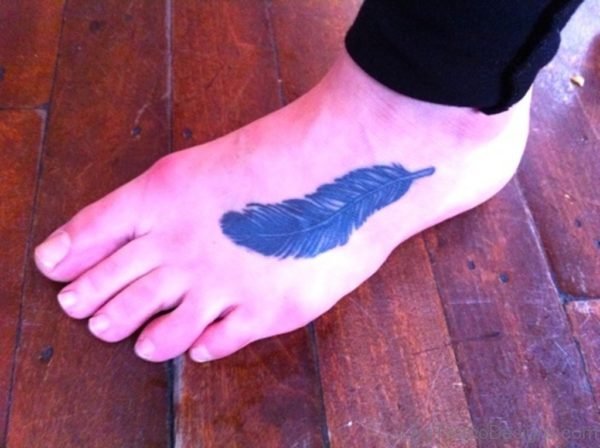 Blue Feather Tattoo On Foot