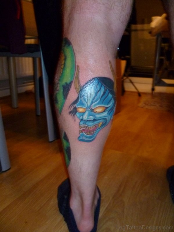 Blue Hannya Tattoo On Leg