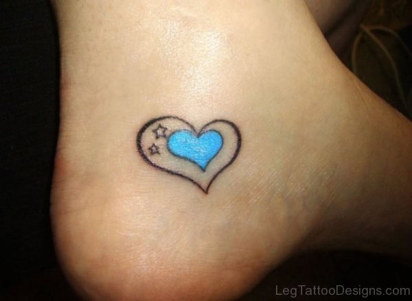 Blue Heart Tattoo On Ankle