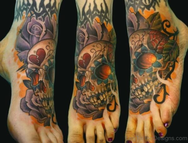 Blue Rose And Skull Tattoo