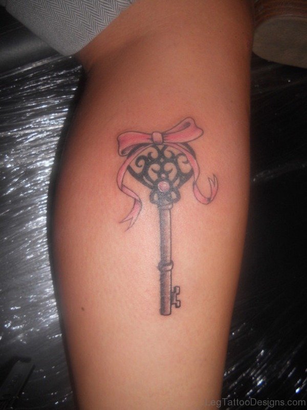 Bow Key Tattoo On Leg