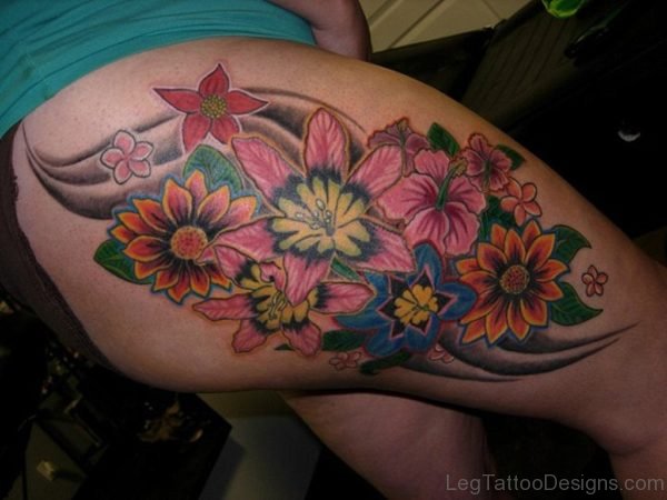 Brilliant Flower Tattoo On Thigh