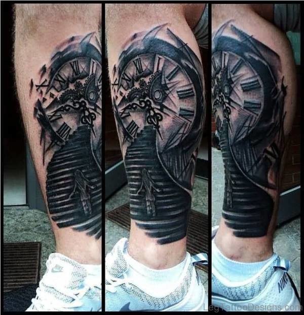 Broken Clock Tattoo On Leg