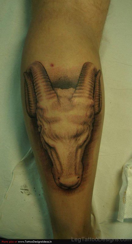 Brown Aries Tattoo On Leg