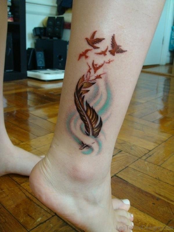 Brown Bird Tattoo On Leg