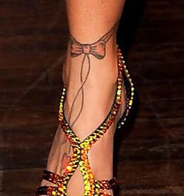 Brown Bow Tattoo On Ankle