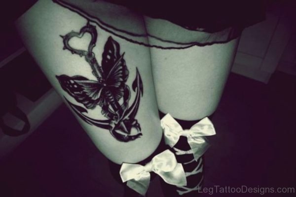 Butterfly Anchor Tattoo On Thigh