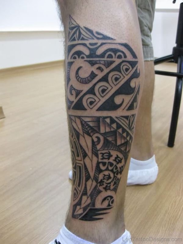 Charming Tribal Tattoo On Left Leg
