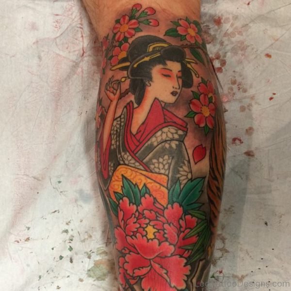 Cherry Blossom Flowers and Geisha Tattoo