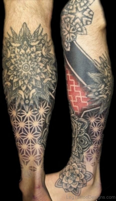 Classic Mandala Tattoo On Leg