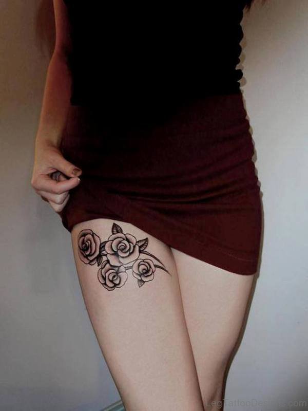 Classic Rose Tattoo On Thigh