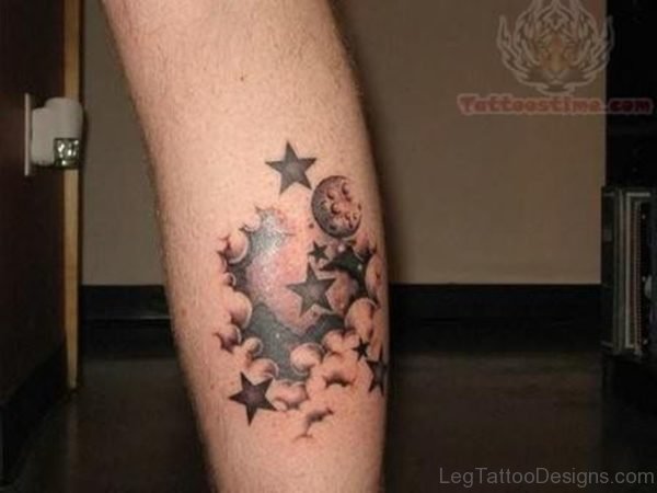 Classic Stars Tattoo On Leg