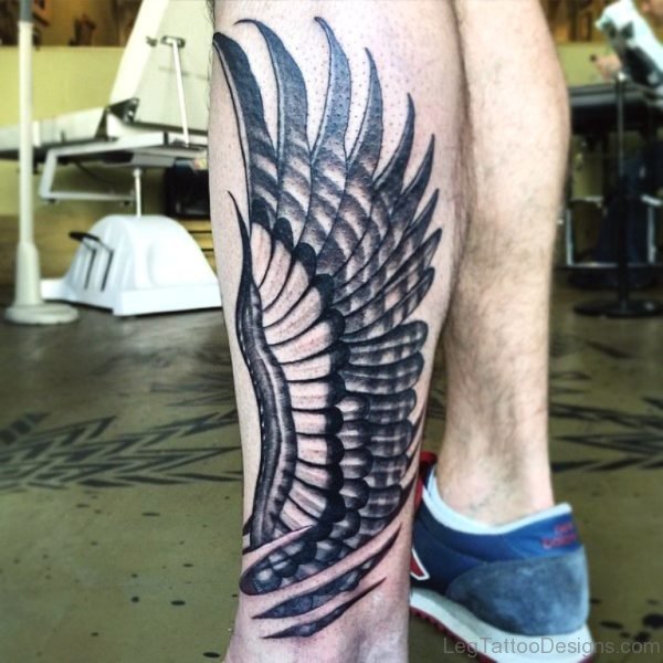 Classic Wing Tattoo On Leg